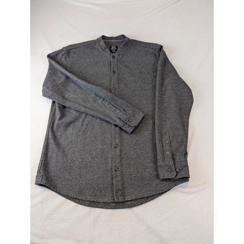 PUBLISH Mens Heather Grey Long Sleeve Mandarin Collar Flannel Button Up Shirt L‎